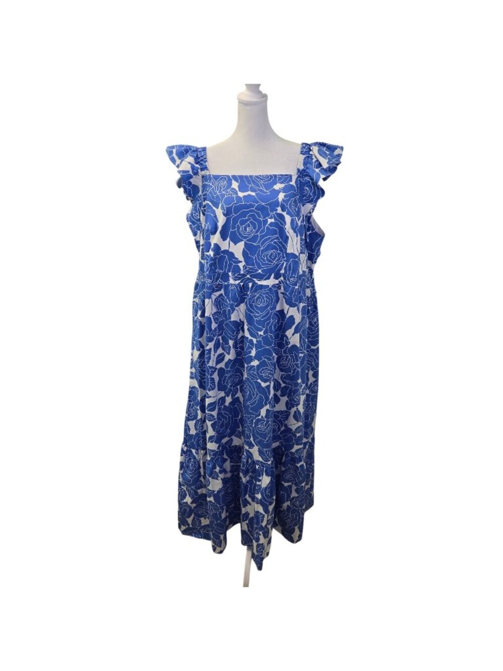 London Times Womens Square Neck Floral Ruffle Sleeve Maxi Dress Size 18W